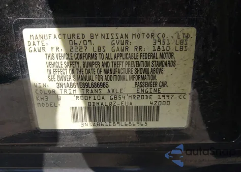 2009 Nissan Sentra 2.0 z USA, uszkodzony, nr VIN 3N1AB61E89L686965